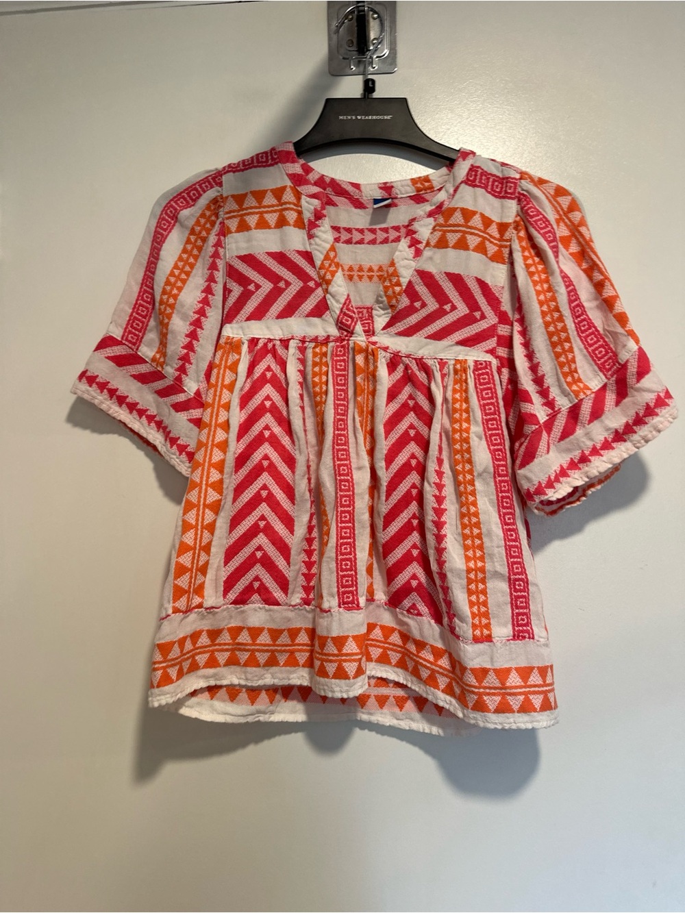 Old Navy Women’s Sz:S Pink/ White/ Orange Geometric Aztec Print Bell Sleeve Top.